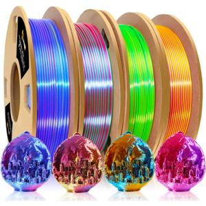 LOVOON 3D PLA Filament 1.75mm Bundle, Tricolor 3D Printer Filament Bundle, Rainbow Silk PLA Filament Bundle, PLA Filament for 3D Printer 3D Pen, Dimensional Accuracy +/-0.02mm, 200g x 4 Spools