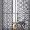 2 x Aiyufeng Extra Long Grey Sheer Curtains 96 Inches Long for Bedroom 2 Panels Set, Farmhouse Wavy Line Light Filtering Clip Jacquard Solid Voile Living Room Curtains, Dual Rod Pocket, 40" Wx96 L Inches