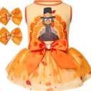 cyeollo Thanksgiving Day Dog Dress Turkey Small Puppy Clothes Tulle Dog Dresses Pet Costumes Holiday Doggie Outfit Girl, Size Medium