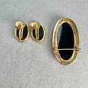 Oval Black & Gold Tone Clip on Earrings