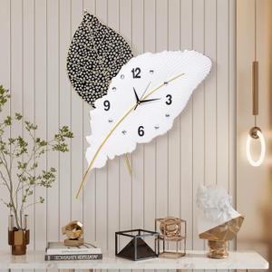 18x27 inch Large Modern Feather Leaf Shape Wall Clock for Living Room Decor, White Unique Silent Decorative Art Clock for Home Bedroom Office Dining Kitchen