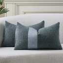 Pack of 2 Faux Leather Boucle Throw Pillow Covers 20"x12" Blue Chic Accents Textured Rectangular Lumbar Decorative Pillow Cases for Living Room Couch Bed Farmhouse Boho Home Decor