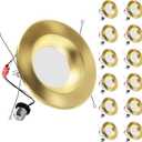 ZYC Gold 6 Inch Retrofit LED12 Pack 6" Dimmable Retrofit Downlights can Light,2700K/3000K/4000K/5000K/6000K Selectable, Damp Rated Can Lights, Baffle Trim, 15W 1200Lm(Gold, 6 inch)