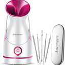 Amconsure Facial Steamer - Nano Ionic Face Steamer Warm Mist Steamer for Home Sauna SPA, Humidifier for Face Steamer for Deep Cleaning Unclogs Pores Sinuses - Bonus 5 Piece Stainless Steel Skin Kit