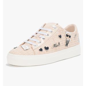 KARL LAGERFELD Women's Cate Pins Tweed Lace up Sneaker, Nude, 8.5