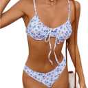 Milumia Women's 2 Piece Bikini Sets Ditsy Floral Swimsuit Tie Back Swimwear (Large, Blue and White)