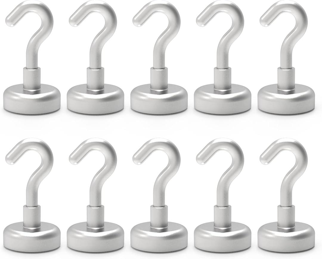 Strong Neodymium Magnetic Hooks, Rare Earth Magnetic Hooks Heavy Duty, Hooks for Hanging, Key Holder, Tool Box, Refrigerator, Pack of 10