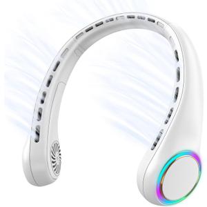 GULAKI Portable Neck Fan, Personal Fan with 4000mAh Battery, Rechargeable Neck Fan with 3 Speeds and 64 Cool Lights, Birthday Gifts for Men Women Mom Dad, Hands Free Cooling fan for Summer(White)