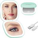 Portable Compact Mirror with Lights,15X Magnifying Pocket Mirror for Purse, Dual LED Travel Mirror with 3 Color Modes, Auto Shut-Off, Small Mirror Compact, Perfect Makeup Travel Essential (Cyan)