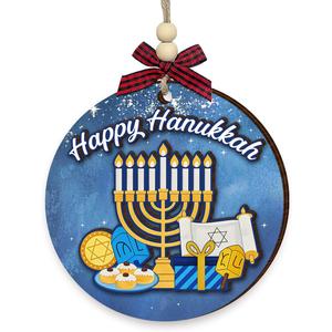 2 x Happy Hanukkah Ornaments for Christmas Tree 2025, Spiritual Christmas Ornaments - Jewish Chanukah Gifts for Women, Men, Family, Friends - Wooden Religious Hanukkah Christmas Decorations