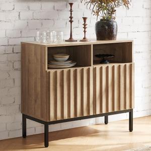 mopio Norwin Storage Cabinet, Modern Rustic Industrial Buffet Sideboard, Accent Console Credenza, Fluted Panel Doors, Adjustable Shelves, Sturdy Metal Legs with Leveler for Living Room (Single)
