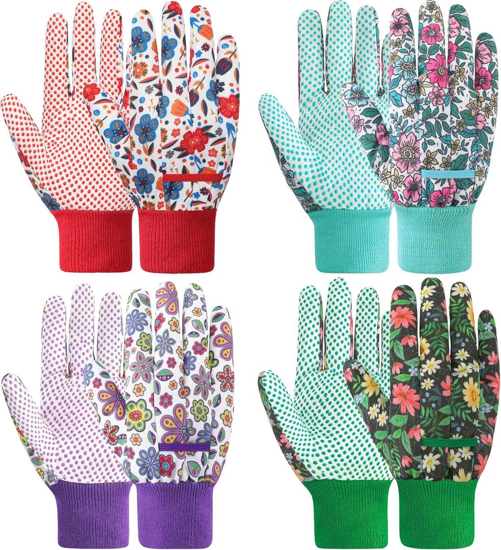DOFOWORK Gardening Gloves - 4 Pair Garden Gloves for Women, Soft Womens Gardening Gloves Floral Cute Garden Gloves (Red)