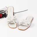 Women's Bow Flat Sandals Open Saquare Toe Sandals Comfortable Slide Slip On Sandals for Wedding Beach Vacation (White, 8.5)