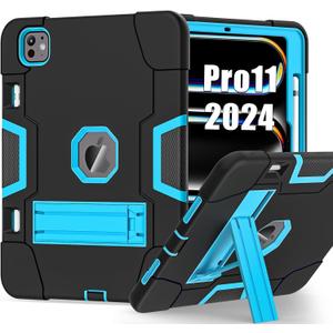 TSQQST for iPad Pro 11 Inch Case M4 5th Generation 2024, iPad Pro 11 Case with Pencil Holder+Stand, Full-Body Protective Rugged Shockproof Cover for iPad Pro 11 Inch 5th Gen, Black Blue
