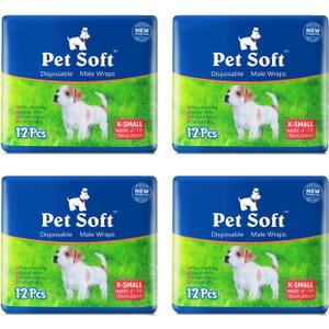 Pet Soft Disposable Male Dog Wraps - Dog Diapers for Male Dogs, Puppy Diapers 48pcs XSmall