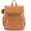 Kovale Collective Leather Diaper Bag Backpack, Multi-Function, Anti-Theft, Waterproof, with Changing Pad, Stroller Straps, Pacifier Case, Light Brown Vegan Leather