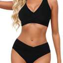 Women Twist Front Bikini Sets Two Piece Swimsuit Criss Cross Tie Back Bathing Suit (Black, L)