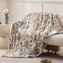 Garden Print Blanket Fleece Throw for Bed Sofa Travel and Camping, Super Soft Cozy Fluffy Plush Garden Print Blanket for All Seasons 60"x80" (Beige)