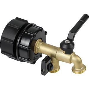 275-330 Gallon IBC Tote Water Tank Adapter, 2 in 1 Double Faucets 2.36" Coarse Thread+ 2.36"Fine Thread IBC Tote Valve Fittings Brass Hose Faucet Garden Hose Connector Replacement Parts