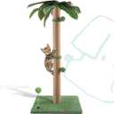 Cat Scratching Post, 34'' Tall Cat Scratchers for Indoor Cats with Hanging Balls, Tall Cute Sisal Kitten Scratch Post with Reinforced Stable Base, Green, Medium