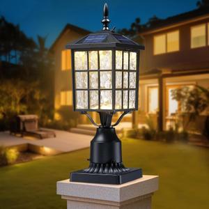 16.5" Solar Post Lights, Dusk to Dawn Outdoor Post Lights Solar Lamp Post Light, Black Lamp Posts Outdoor Lighting with Pier Mount Base, Waterproof Outdoor Light Post for Yard Garden Pathway, 1 Pack Black