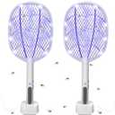 Electric Fly Swatter Rackets, 2-in-1 Handhold Bug Zapper with 3000V High Voltage, Plug-in Mosquito Killer Insect Light Trap with 3 Layer Safety Mesh Portable for Indoor Outdoor Use (2)