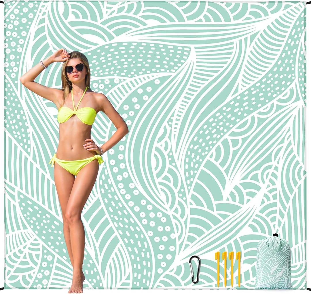 Beach Blanket Waterproof Sandproof Beach Mat for 1-8 Adults Quick Drying Durable Outdoor Picnic Mat for Beach Festival Travel Camping Hiking (LBL-Ripple, 79"83"(4 Person))