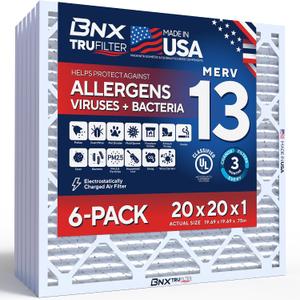 BNX TruFilter 20x20x1 Air Filter MERV 13 Smoke, Allergy, Pet Defense 6-Pack
