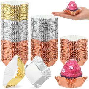Layhit 600 Pcs Square Mini Foil Cupcake Liners Disposable Brownie Square Baking Cups Foil Muffin Liners Cupcake Papers Party Supplies for Weddings Birthdays Baby Showers (Bright Color)