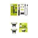 Bundle of Philips Norelco OneBlade 360 Face & Body Hybrid Electric Trimmer and Shaver, QP2834/70 + Philips Norelco Genuine OneBlade 360 Blade Replacement Blades, 2 Count, QP420/80 (Black/Lime Green)