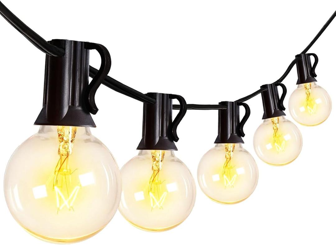 Globe String Lights with 27 Clear G40 Bulbs, Connectable Outdoor /Indoor Lights for Wedding Christmas Camping RV Garden Patio Gazebo Porch Pergola Bistro Backyard Balcony Deck, 25ft Black Wire