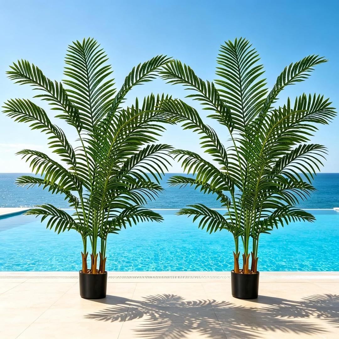 5FT Artificial Palm Trees 2 Pack, Lifelike Tropical Cane Palm