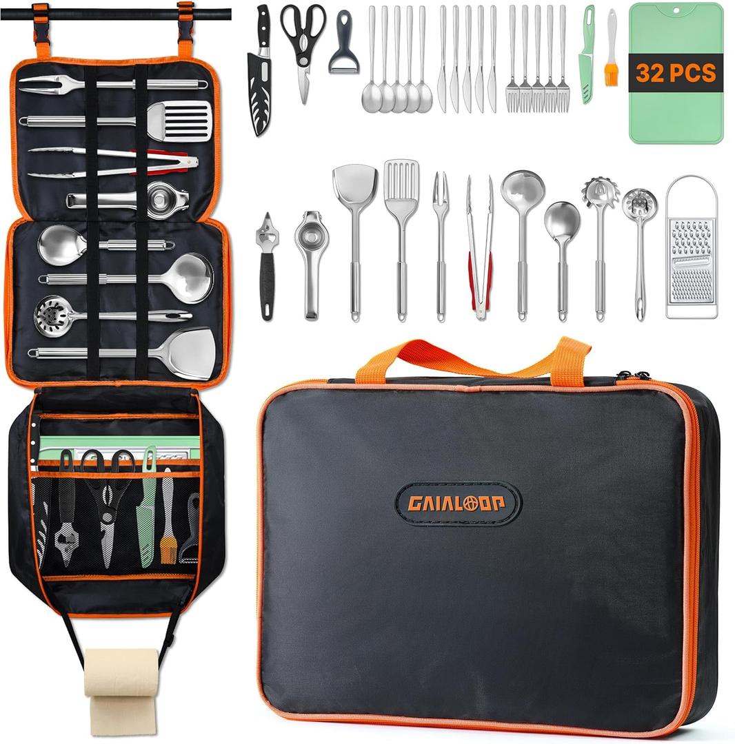 Portable Camping Cooking Utensils Set, Camp Kitchen & Campfire Cooking Equipment, RV Essentials, Camper Must-Haves Accessories, Outdoors Cookware, Christmas Stocking Stuffers Gifts