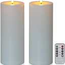Yongmao 10" x 4" Waterproof Outdoor Flameless Candles Battery Operated LED Flickering Tall Pillar Candles with Remote and Timer for Indoor Outdoor Lanterns, Long Lasting, White Set of 2