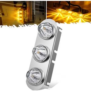 Partsam 1Pcs Radius-Style 14" Front Air Cleaner Light Bar with 3Pcs Glass Watermelon Lights, Stainless Steel Bracket, Compatible with Peterbilt Kenworth Freightliner Trucks, Clear Lens