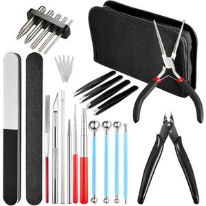 24pcs Metal Puzzle Tool Set DIY Model Kits With Clippers, Edge Bending Tab, Twisting Cylinder, Cone Shape Bend Assist, Wire Wrapping Mandrel, Ball Stylus and Bag