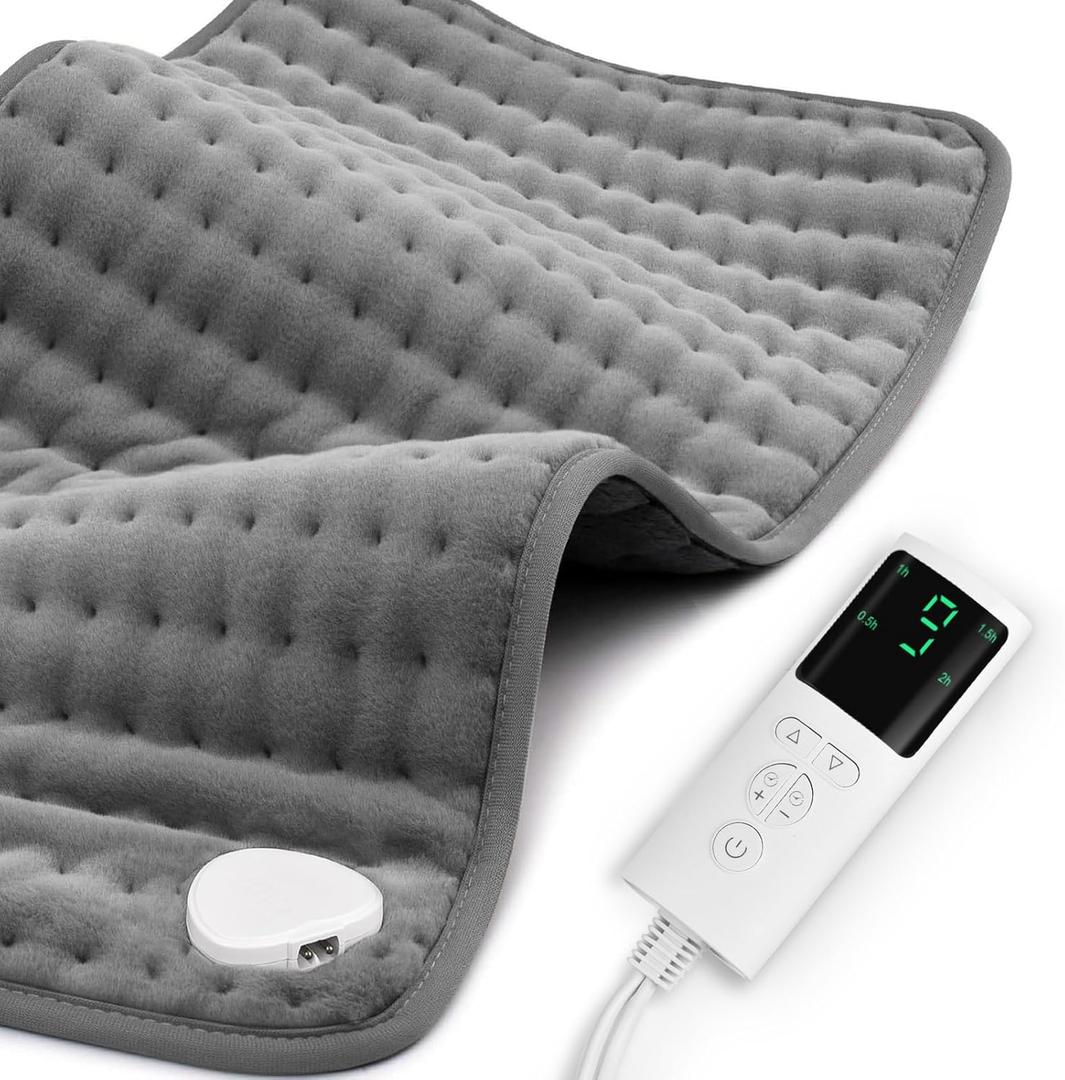 Moist Dry Heat Options, XL Electric Heating Pads, 9 Heat Settings, Machine Washable, Auto-Off (Gray)