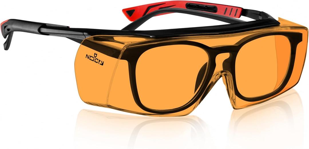NoCry Blue Light Blocking Safety Glasses Over Eyeglasses with 100% UV Protection  UV Light Protection with Anti-Fog & Anti-Scratch Lenses; ANSI Z87.1 Certified  Adjustable Temples with Anti-Slip Tip (Orange Lens (Anti-blue Light))