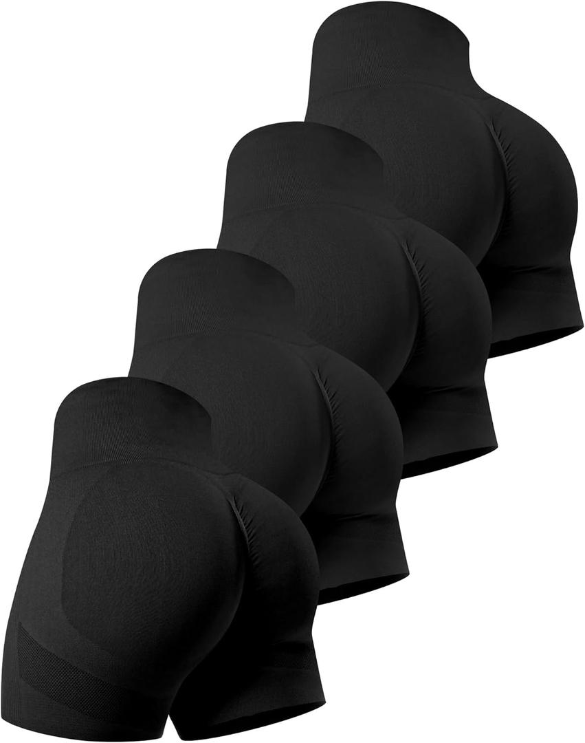Women's 4 Packs Workout Gym Shorts, High Waisted Butt Lifting Scrunch Butt Seamless Booty Shorts (X-Large)