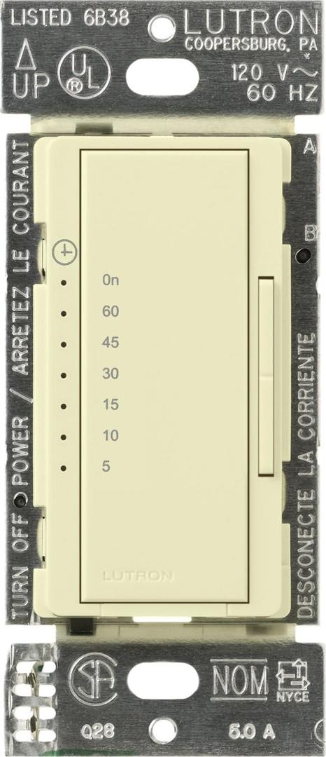Lutron Maestro Countdown Timer Switch for Fans and Lights, 3A/150-Watt LED Bulbs, Single-Pole/Multi-Location | MA-T51MN-AL | Almond