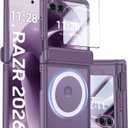 Magnetic for Motorola Razr 2026 Case with Hinge Protection, Screen Protector, Compatible with MagSafe,Skin Feel Translucent Frosted, Shockproof Slim Cover for Moto Razr 2026-Purple
