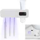 Smart Toothbrush Holder Wall Mounted, Automatic Toothpaste Dispenser with 3 Slots Toothbrush Holder Set Built-in Toothpaste Squeezer with Cleaning and Drying 500mAh (White)