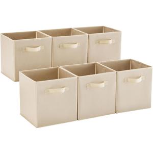MAX Houser Fabric Cloth Storage Bins,Foldable Storage Cubes Organizer Baskets with Dual Handles for Home Bedroom Storage,Set of 6(Beige) (10.5*10.5*11")