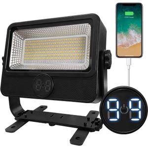 90W Solar Rechargeable Work Light 9000LM, 348 LEDs, 4800mAh, 10H Runtime, IP66 Rainproof, 5 Modes – Portable LED Solar Work Light for Emergency, Camping & Repair