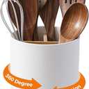 LoeJan 3 Compartment Utensil Holder, Extra Large Utensil Crock, Stable Ceramic Utensil Organizer, Cooking Tool Organizer Set for Kitchen Counter Farmhouse Decor, Textured White