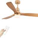 Champagne Gold Luxury Style Ceiling Fan with Light Solid Wood Blade Noiseless Reversible Motor Dimmable Light Memory Living Room and Bedroom Ceiling Fan (Golden04), 52