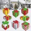 Queekay 8 Pieces Christmas Yard Signs Glitter Gift Box Outdoor Lawn Decorations with 16 Stakes Funny Holiday Present Box Yard Decorations for Christmas Home Lawn Party Supplies