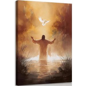 MIVASIJO Jesus and Dove Inspiring Wall Art Christian Jesus Art Bible Stories Wall Decor Watercolor Religious Painting Pictures for Church Living Room Bedroom Home Decoration, 24"L x 16"W