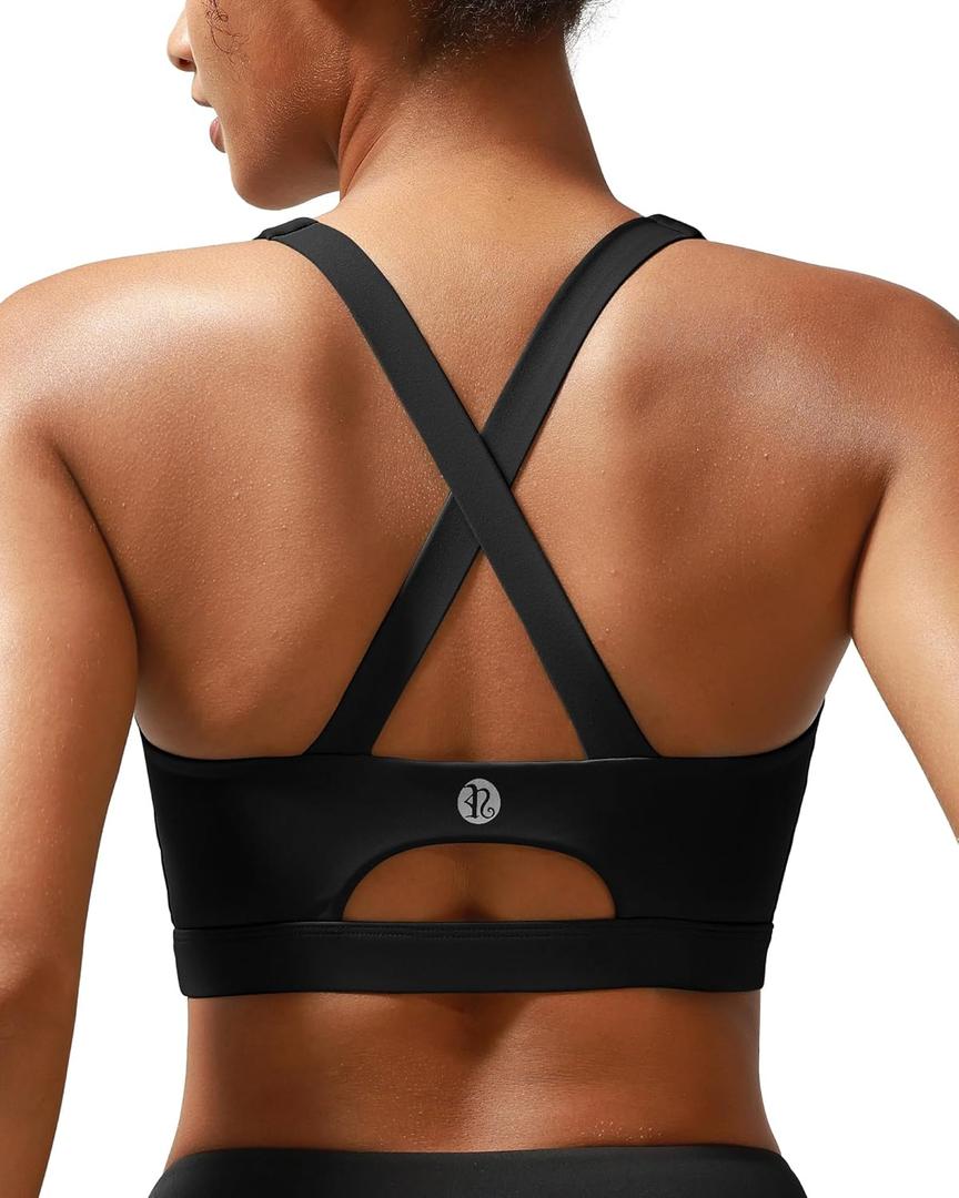 RUNNING GIRL Sports Bra for Women High Support Molded Cup Strappy Running Sports Bras Workout Sports Bra (Large, Black)