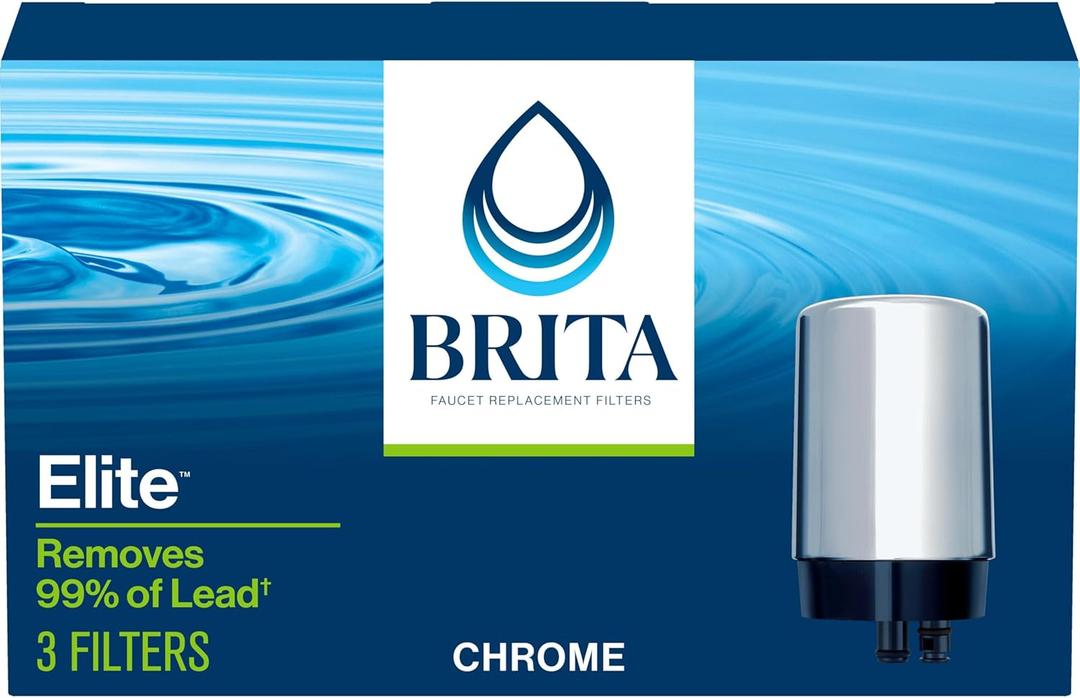 Brita Faucet Mount System Replacement Filter, Reduces 99% of Lead, Made Without BPA, Chrome, 3 Count